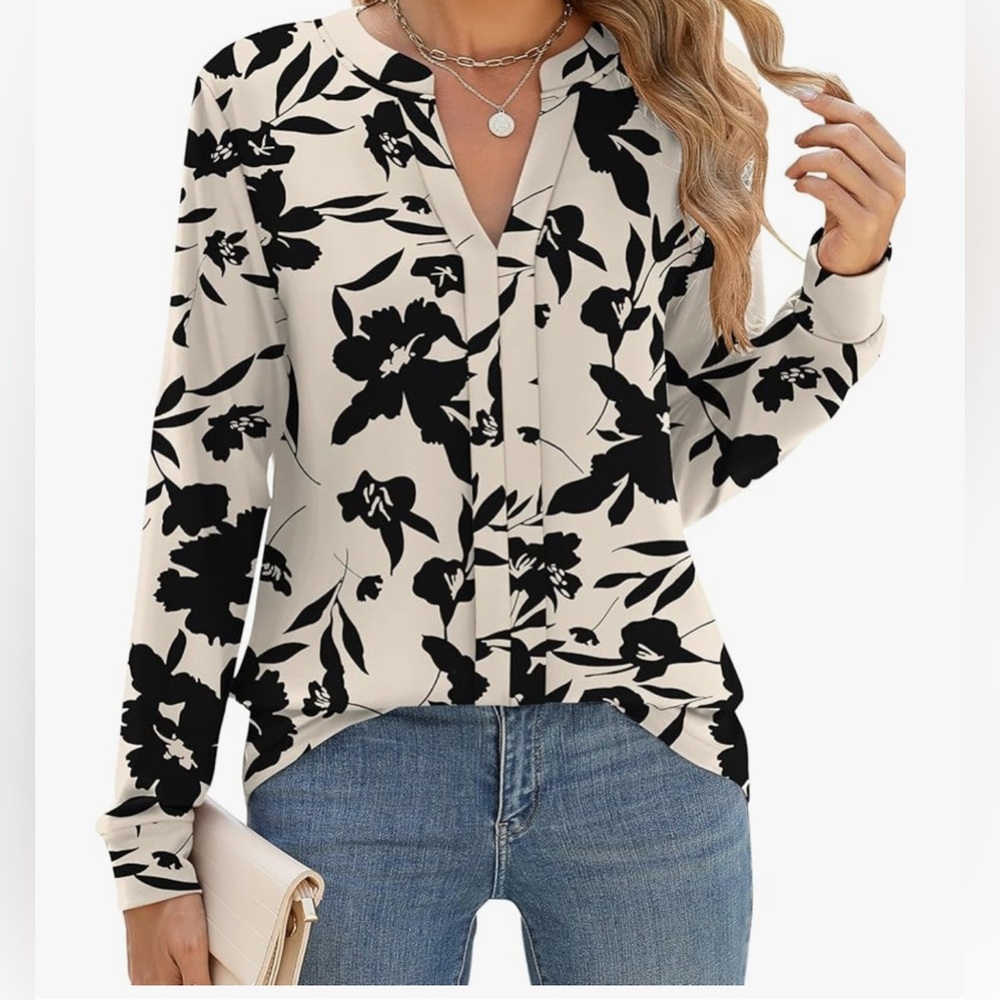 Micoson Black Floral Women's Button Down Shirt